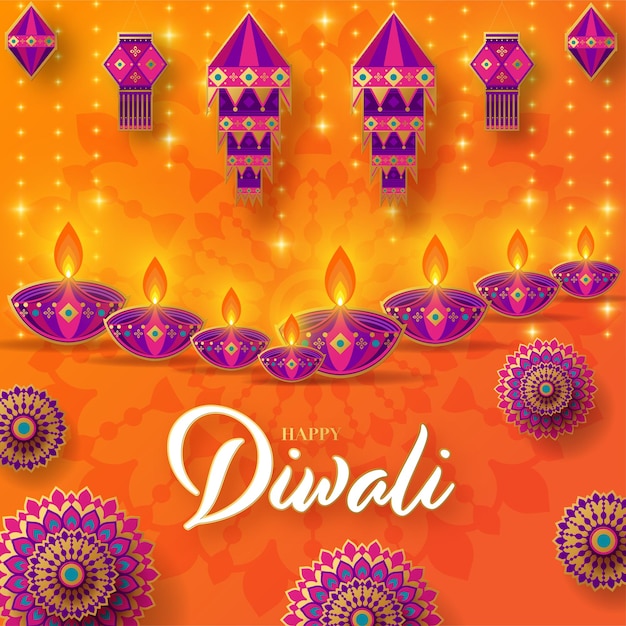 Vector happy diwali deepavali the indian festival