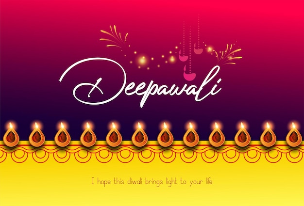 Happy Diwali design with Diya oil lamp elements on rangoli background, bokeh sparkling effect