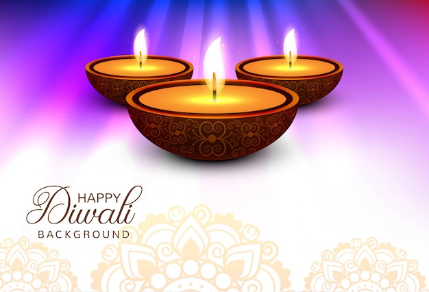 Happy diwali diya oil lamp festival colorful card background