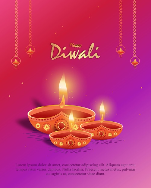 Happy Diwali Diyas Greetings Vector