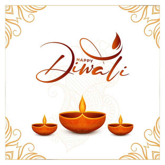 Vector happy diwali elegant golden diamond diya and mandala