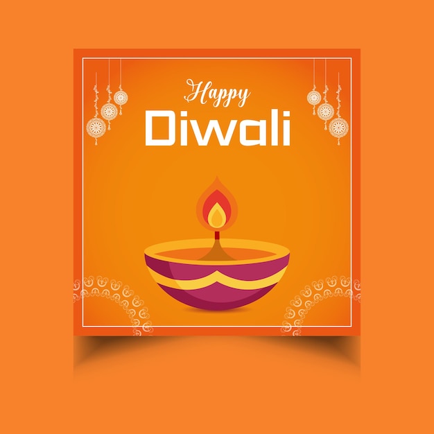 Vector happy diwali festival background square design for greeting invitation poster banner and social