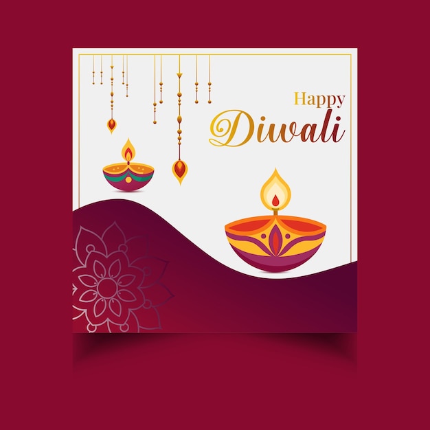 Vector happy diwali festival background square design for greeting invitation poster banner and social