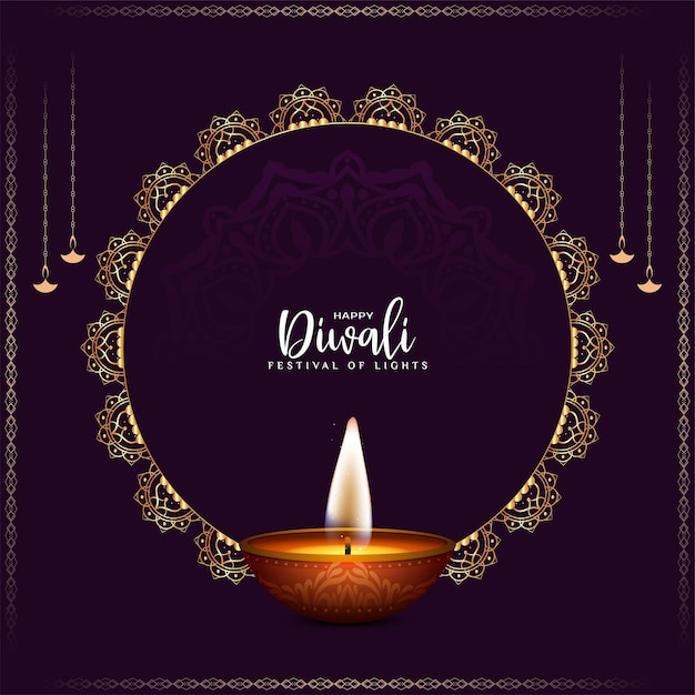 Happy Diwali festival background with golden frame and diya