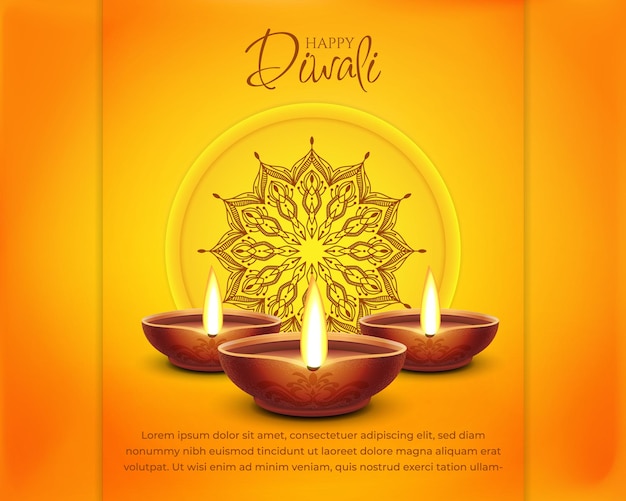 happy diwali festival background with Oil Lamps for  social media cover, banner, greeting card. vect