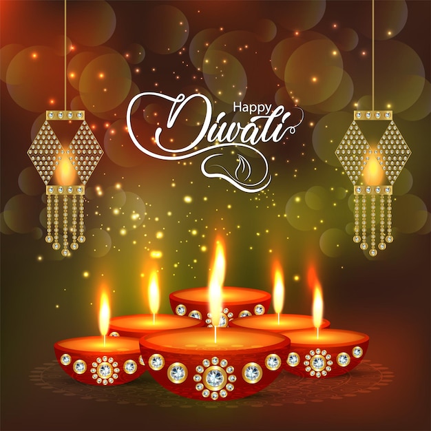 Happy diwali festival of light celebration background with diwali lamp