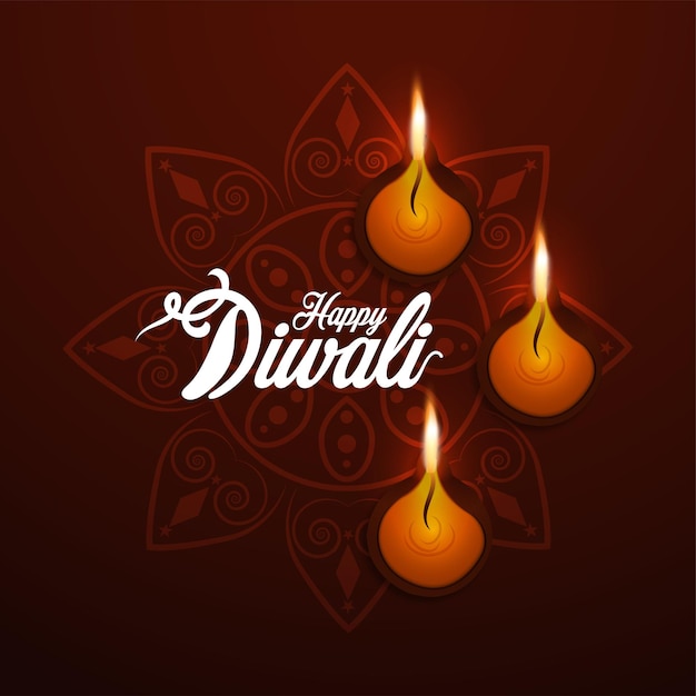 Happy diwali the festival of light invitation greeting card with creative diwali diya oil lamp