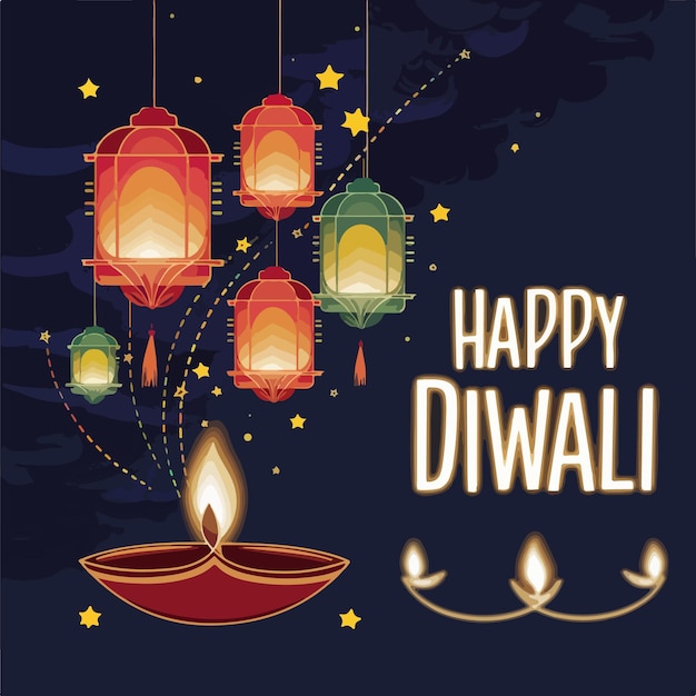 Vector happy diwali festival of lights celebration background concept