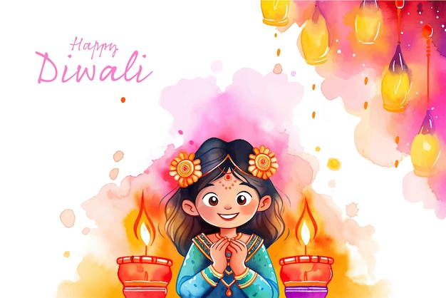 Happy Diwali festival of lights colorful greeting card design vector illustration