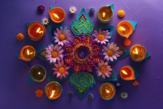 Vector happy diwali festival of lights colourful skylamp with decorative diya 3d illustration