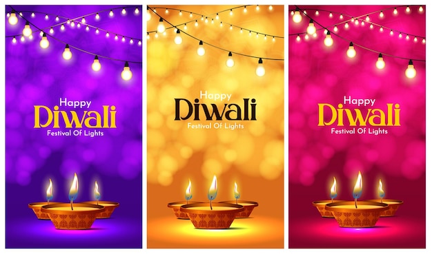 Vector happy diwali festival of lights indian festival vector illustration design diya