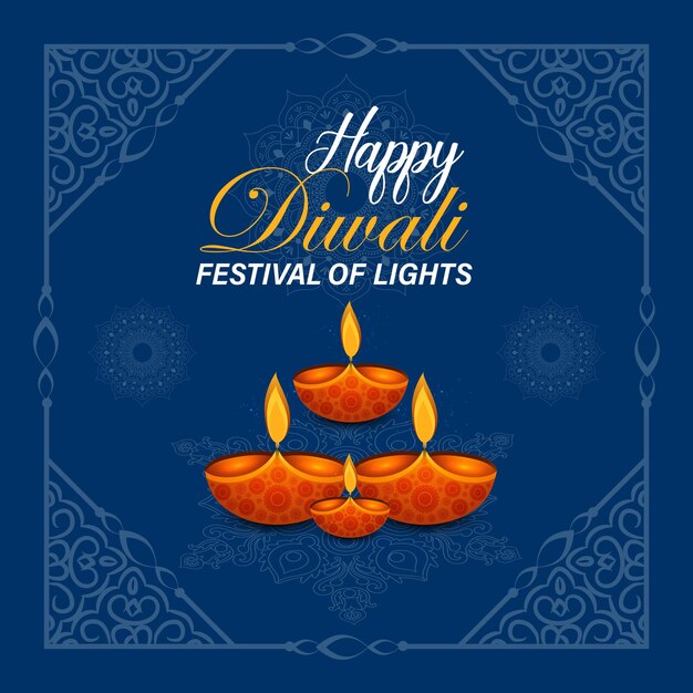 Happy Diwali festival of lights Indian Rangoli golden lights colorful background