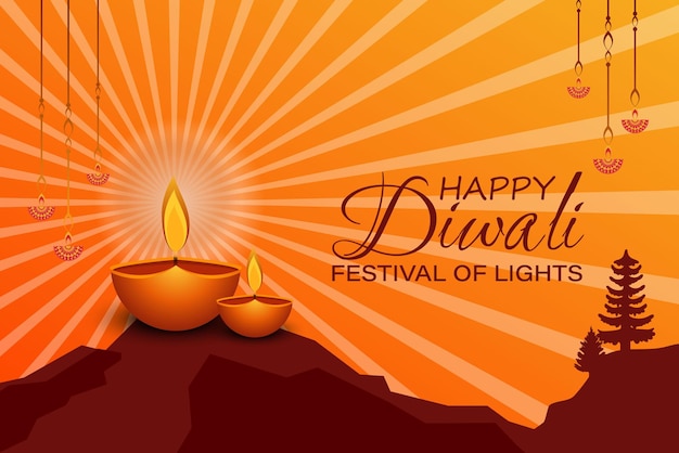 Happy Diwali festival of lights Indian Rangoli golden lights colorful background