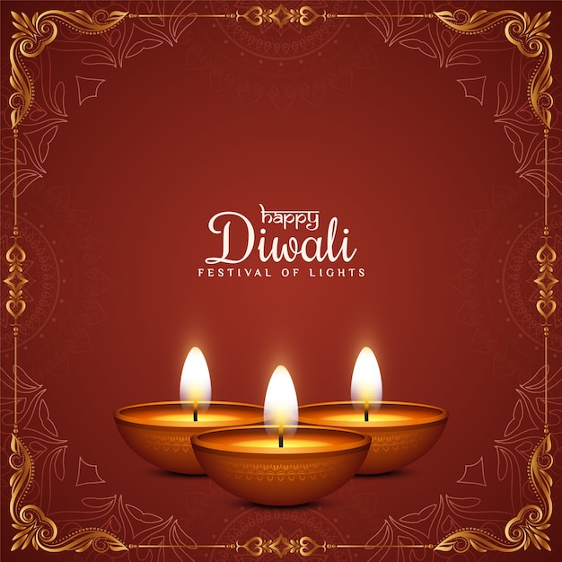 Happy Diwali festival red background with golden frame 