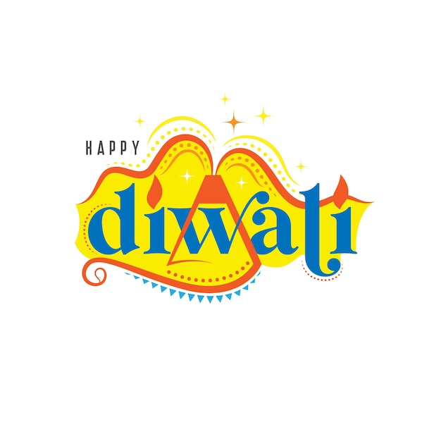 Happy Diwali Festival Text Typographic Design Template