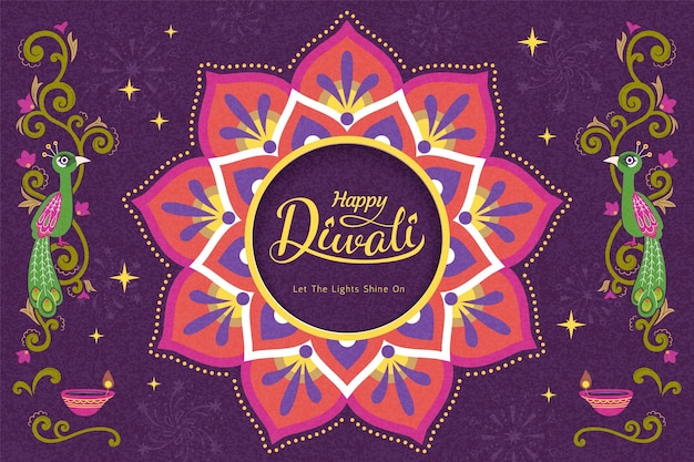 Vector happy diwali festival with rangoli