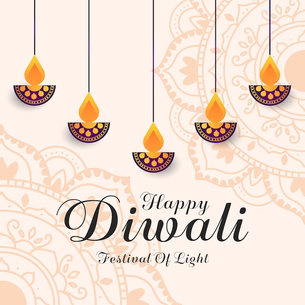 Happy diwali flat design with decorative diya illustration