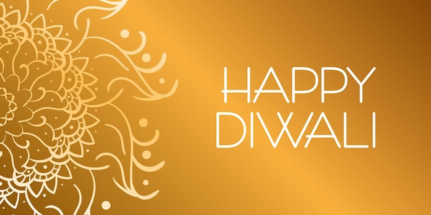 Happy diwali greeting banner with lettering gold background