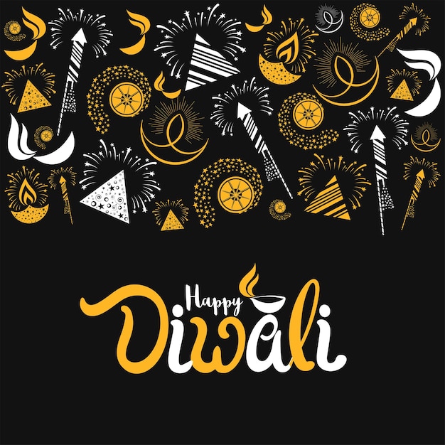 Happy Diwali greeting card with intricate calligraphy and Diwali lamp