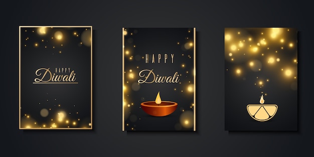 Vector happy diwali greeting cards luxury collection of invitation templates for festive indian lights festival.