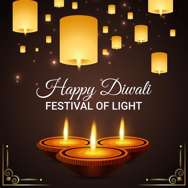 Happy diwali indian festival celebration greeting card with creative kalash and diwali lamp