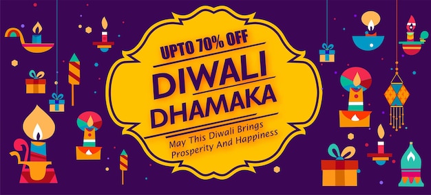 Happy Diwali luxury greeting cards with golden diya lamps Abstract Grand diwali Dhamaka sale banner