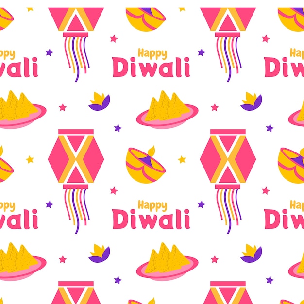 Happy Diwali Seamless Pattern Illustration with Light Festival of India Ornament Design Template