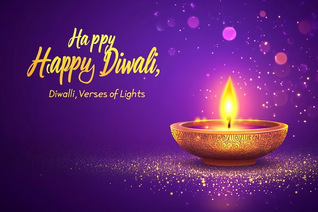 Happy Diwali Traditional Indian Festival Background with Burning Lamps and Fireworks