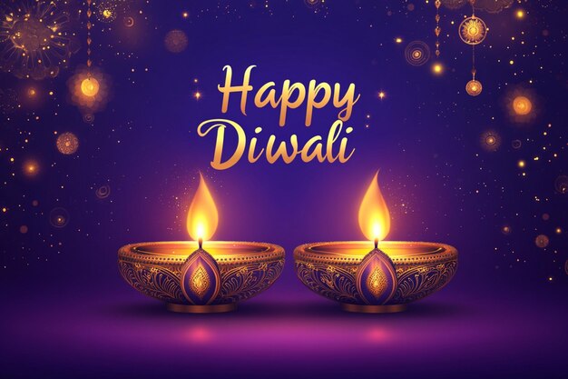 Vector happy diwali traditional indian festival background with burning lamps and fireworks