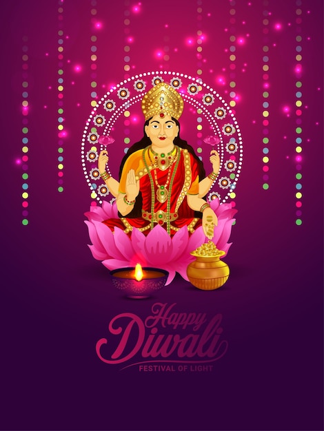 Happy diwali vector illustration of goddess laxami