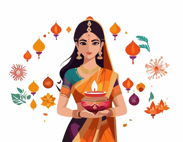 Happy Diwali with a beautiful Indian woman