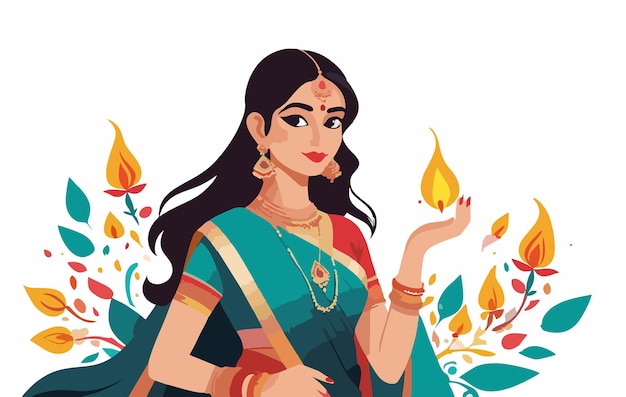 Happy Diwali with a beautiful Indian woman