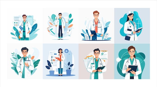 Happy doctor in uniform with medical records Hospital staff flat vector illustration Medicine occupation healthcare concept for banner website design or landing page