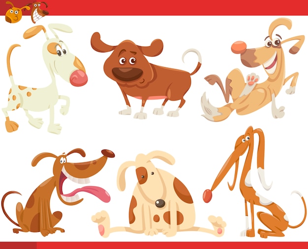 happy dogs cartoon illustration set