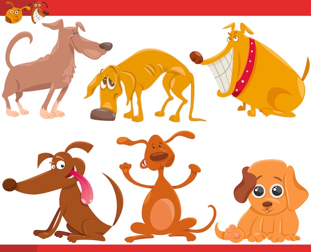 happy dogs cartoon illustration set