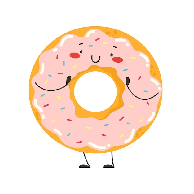 Happy donuts with pink icing and sprinkles food vector character