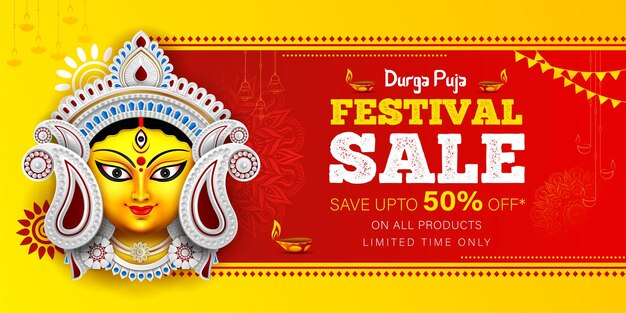 Vector happy durga puja festival sale banner template design navaratri sale banner design