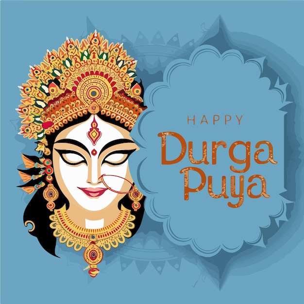 Happy Durga Puja typographic with Durga face