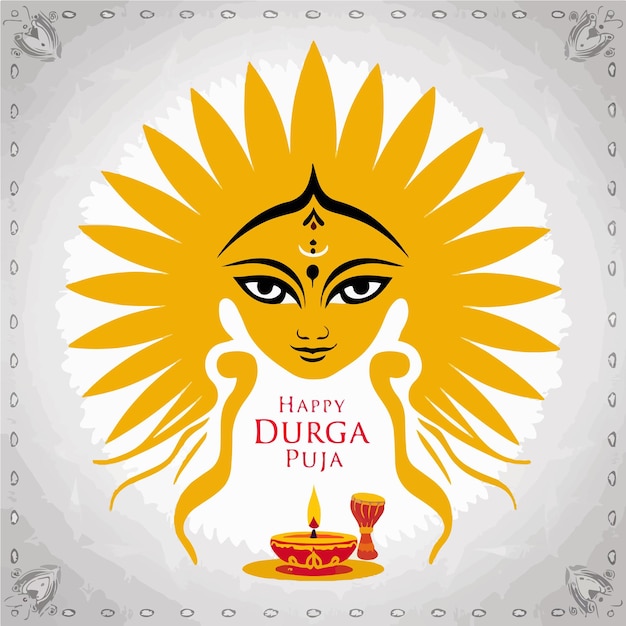 Vector happy durga puja typographic with durga face