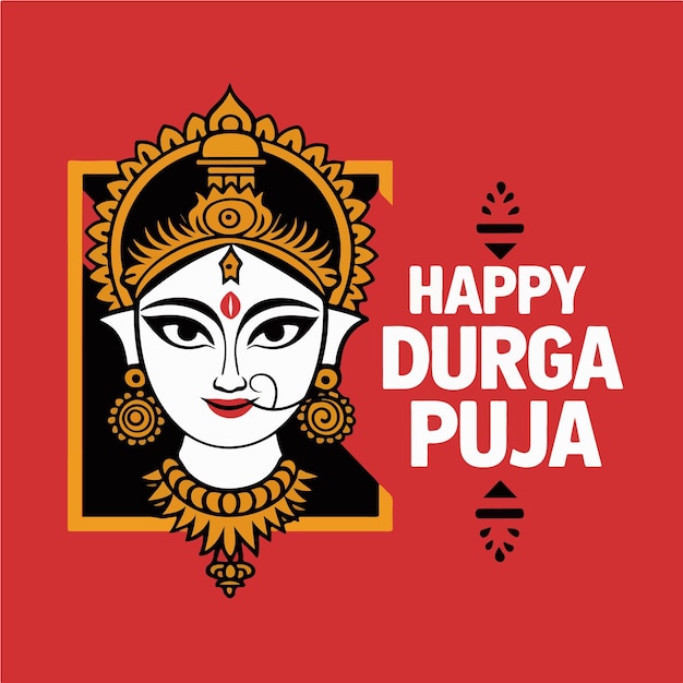 Happy Durga Puja typographic with Durga face