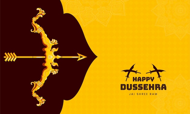 Happy dussehra background design illustration of lord Rama Bow and arrow