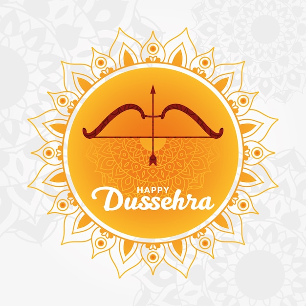 Happy dussehra card with bow and arrow on orange