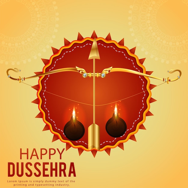 Happy dussehra celebration background with gold bow and arrow