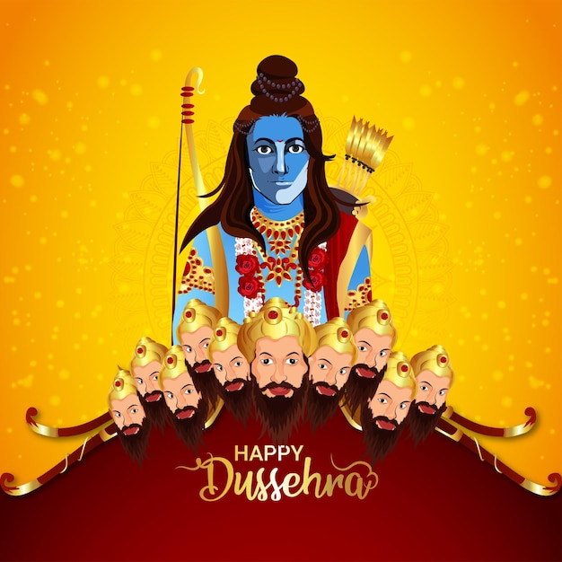 Happy dussehra celebration background with vector illustration lord rama