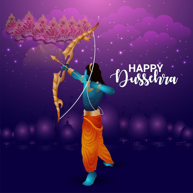 Happy dussehra festival of india with vector illustration of lord rama