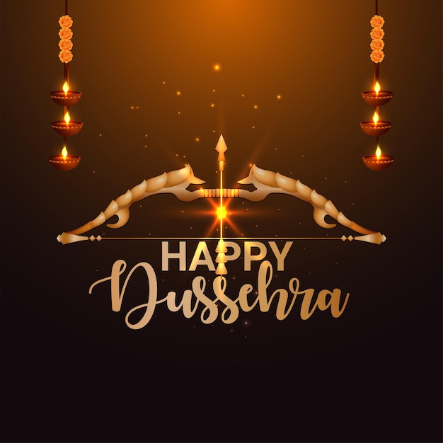 Happy dussehra hindu festival celebration card with vector illustration