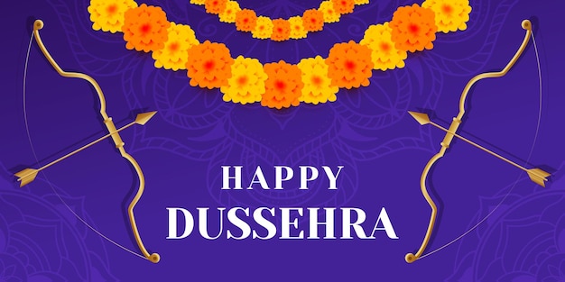 Happy dussehra horizontal banner illustration