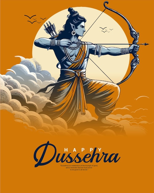 Happy Dussehra and Subh Vijayadashami with ravan dahan social media post banner template