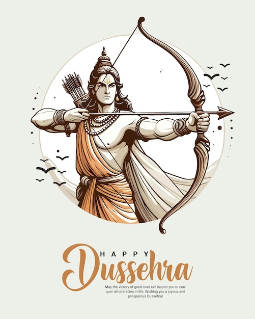 Vector happy dussehra and subh vijayadashami with ravan dahan social media post banner template