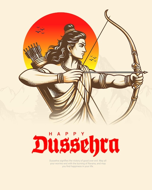 Happy Dussehra and Subh Vijayadashami with ravan dahan social media post banner template